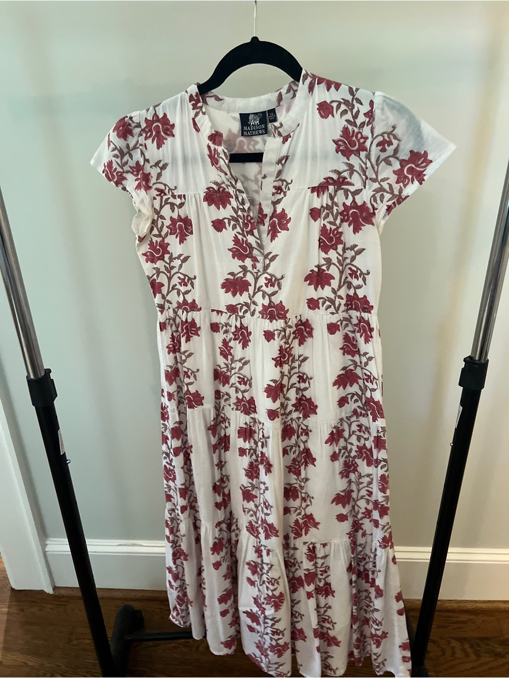 Madison Mathews White Dress with Rose Print